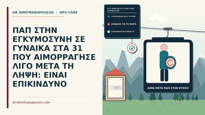 ΠΑΠ ΣΤΗΝ ΕΓΚΥΜΟΣΥΝΗ ΣΕ ΓΥΝΑΙΚΑ ΣΤΑ 31 ΠΟΥ ΑΙΜΟΡΡΑΓΗΣΕ ΛΙΓΟ ΜΕΤΑ ΤΗ ΛΗΨΗ: ΕΙΝΑΙ ΕΠΙΚΙΝΔΥΝΟ λίγο αίμα μετά το Παπ στην εγκυμοσύνη