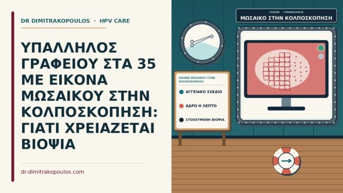 ΥΠΑΛΛΗΛΟΣ ΓΡΑΦΕΙΟΥ ΣΤΑ 35 ΜΕ ΕΙΚΟΝΑ ΜΩΣΑΙΚΟΥ ΣΤΗΝ ΚΟΛΠΟΣΚΟΠΗΣΗ: ΓΙΑΤΙ ΧΡΕΙΑΖΕΤΑΙ ΒΙΟΨΙΑ εικόνα μωσαϊκού στην κολποσκόπηση