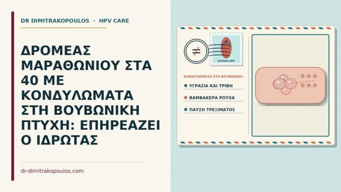 ΔΡΟΜΕΑΣ ΜΑΡΑΘΩΝΙΟΥ ΣΤΑ 40 ΜΕ ΚΟΝΔΥΛΩΜΑΤΑ ΣΤΗ ΒΟΥΒΩΝΙΚΗ ΠΤΥΧΗ: ΕΠΗΡΕΑΖΕΙ Ο ΙΔΡΩΤΑΣ κονδυλώματα στη βουβωνική πτυχή