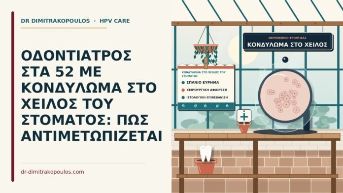 ΟΔΟΝΤΙΑΤΡΟΣ ΣΤΑ 52 ΜΕ ΚΟΝΔΥΛΩΜΑ ΣΤΟ ΧΕΙΛΟΣ ΤΟΥ ΣΤΟΜΑΤΟΣ: ΠΩΣ ΑΝΤΙΜΕΤΩΠΙΖΕΤΑΙ κονδύλωμα στο χείλος του στόματος