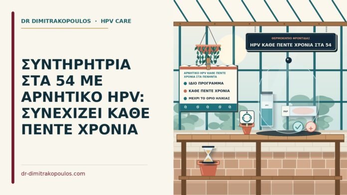 ΣΥΝΤΗΡΗΤΡΙΑ ΣΤΑ 54 ΜΕ ΑΡΝΗΤΙΚΟ HPV: ΣΥΝΕΧΙΖΕΙ ΚΑΘΕ ΠΕΝΤΕ ΧΡΟΝΙΑ αρνητικό HPV κάθε πέντε χρόνια στα πενήντα