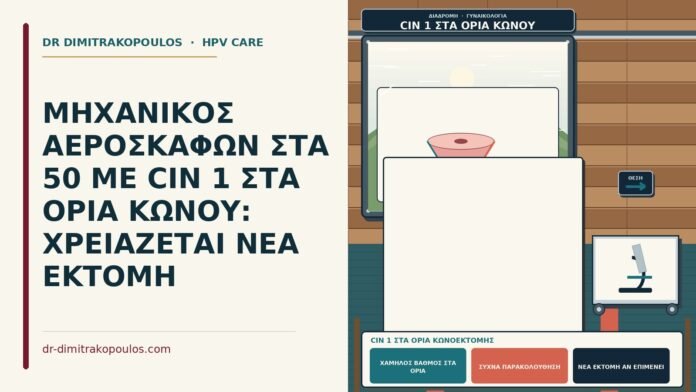 ΜΗΧΑΝΙΚΟΣ ΑΕΡΟΣΚΑΦΩΝ ΣΤΑ 50 ΜΕ CIN 1 ΣΤΑ ΟΡΙΑ ΚΩΝΟΥ: ΧΡΕΙΑΖΕΤΑΙ ΝΕΑ ΕΚΤΟΜΗ CIN 1 στα όρια κωνοεκτομής