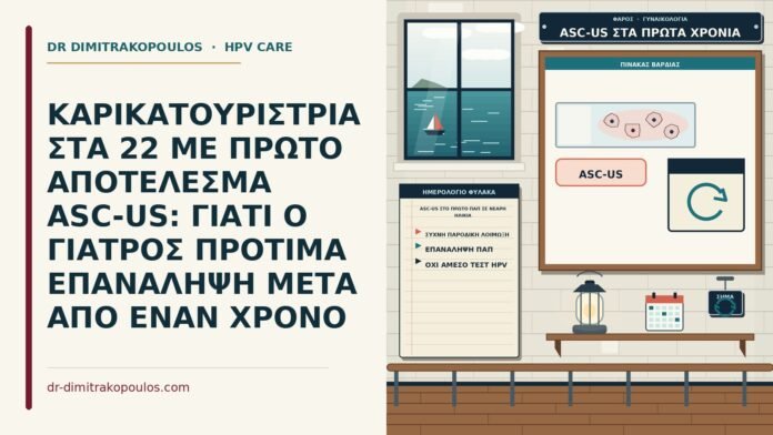 ΚΑΡΙΚΑΤΟΥΡΙΣΤΡΙΑ ΣΤΑ 22 ΜΕ ΠΡΩΤΟ ΑΠΟΤΕΛΕΣΜΑ ASC-US: ΓΙΑΤΙ Ο ΓΙΑΤΡΟΣ ΠΡΟΤΙΜΑ ΕΠΑΝΑΛΗΨΗ ΜΕΤΑ ΑΠΟ ΕΝΑΝ ΧΡΟΝΟ ASC-US στο πρώτο Παπ σε νεαρή ηλικία
