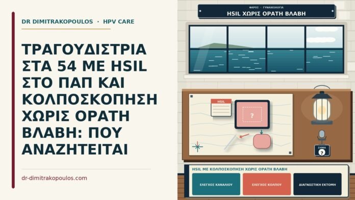 ΤΡΑΓΟΥΔΙΣΤΡΙΑ ΣΤΑ 54 ΜΕ HSIL ΣΤΟ ΠΑΠ ΚΑΙ ΚΟΛΠΟΣΚΟΠΗΣΗ ΧΩΡΙΣ ΟΡΑΤΗ ΒΛΑΒΗ: ΠΟΥ ΑΝΑΖΗΤΕΙΤΑΙ HSIL με κολποσκόπηση χωρίς ορατή βλάβη