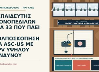 ΕΚΠΑΙΔΕΥΤΗΣ ΧΙΟΝΟΠΕΔΙΛΩΝ ΣΤΑ 33 ΠΟΥ ΠΑΕΙ ΣΕ ΚΟΛΠΟΣΚΟΠΗΣΗ ΓΙΑ ASC-US ΜΕ HPV ΥΨΗΛΟΥ ΚΙΝΔΥΝΟΥ κολποσκόπηση μετά από ASC-US και θετικό HPV