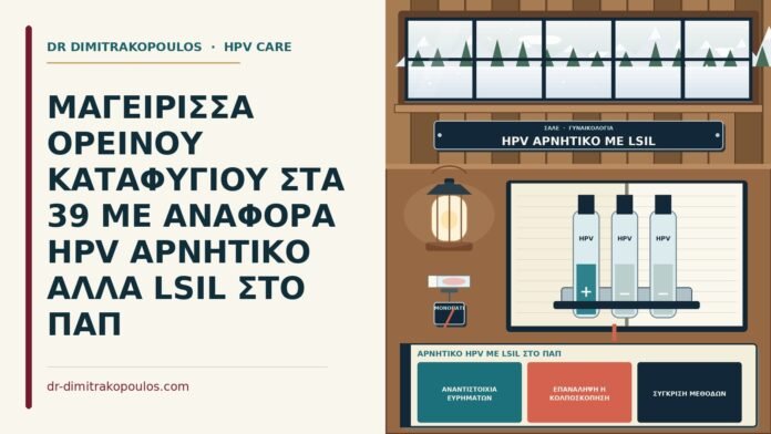 ΜΑΓΕΙΡΙΣΣΑ ΟΡΕΙΝΟΥ ΚΑΤΑΦΥΓΙΟΥ ΣΤΑ 39 ΜΕ ΑΝΑΦΟΡΑ HPV ΑΡΝΗΤΙΚΟ ΑΛΛΑ LSIL ΣΤΟ ΠΑΠ αρνητικό HPV με LSIL στο Παπ