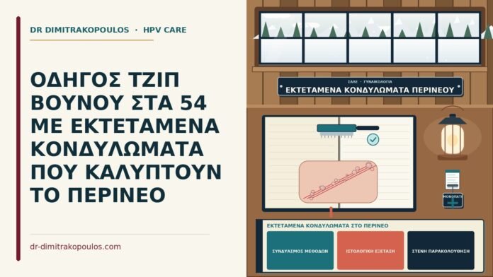 ΟΔΗΓΟΣ ΤΖΙΠ ΒΟΥΝΟΥ ΣΤΑ 54 ΜΕ ΕΚΤΕΤΑΜΕΝΑ ΚΟΝΔΥΛΩΜΑΤΑ ΠΟΥ ΚΑΛΥΠΤΟΥΝ ΤΟ ΠΕΡΙΝΕΟ εκτεταμένα κονδυλώματα στο περίνεο