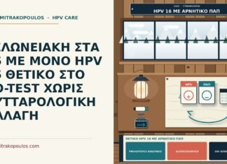 ΤΕΛΩΝΕΙΑΚΗ ΣΤΑ 46 ΜΕ ΜΟΝΟ HPV 16 ΘΕΤΙΚΟ ΣΤΟ CO-TEST ΧΩΡΙΣ ΚΥΤΤΑΡΟΛΟΓΙΚΗ ΑΛΛΑΓΗ θετικό HPV 16 με αρνητικό Παπ