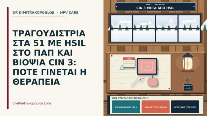 ΤΡΑΓΟΥΔΙΣΤΡΙΑ ΣΤΑ 51 ΜΕ HSIL ΣΤΟ ΠΑΠ ΚΑΙ ΒΙΟΨΙΑ CIN 3: ΠΟΤΕ ΓΙΝΕΤΑΙ Η ΘΕΡΑΠΕΙΑ HSIL στο Παπ με βιοψία CIN 3