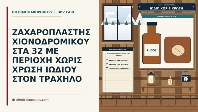 ΖΑΧΑΡΟΠΛΑΣΤΗΣ ΧΙΟΝΟΔΡΟΜΙΚΟΥ ΣΤΑ 32 ΜΕ ΠΕΡΙΟΧΗ ΧΩΡΙΣ ΧΡΩΣΗ ΙΩΔΙΟΥ ΣΤΟΝ ΤΡΑΧΗΛΟ περιοχή χωρίς χρώση ιωδίου στον τράχηλο