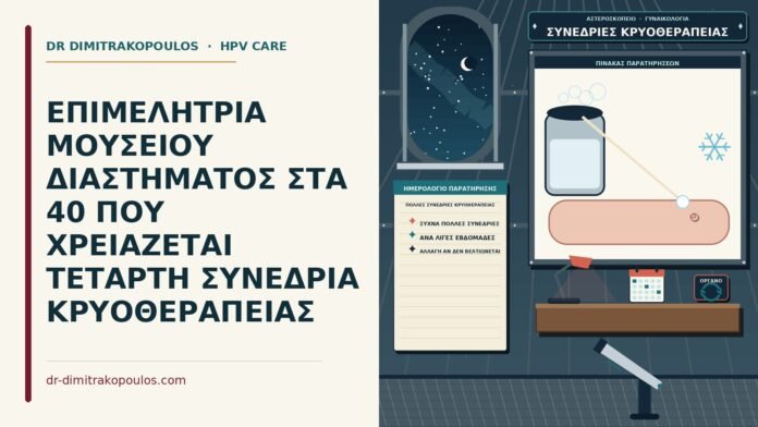 ΕΠΙΜΕΛΗΤΡΙΑ ΜΟΥΣΕΙΟΥ ΔΙΑΣΤΗΜΑΤΟΣ ΣΤΑ 40 ΠΟΥ ΧΡΕΙΑΖΕΤΑΙ ΤΕΤΑΡΤΗ ΣΥΝΕΔΡΙΑ ΚΡΥΟΘΕΡΑΠΕΙΑΣ πολλές συνεδρίες κρυοθεραπείας