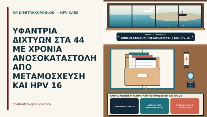 ΥΦΑΝΤΡΙΑ ΔΙΧΤΥΩΝ ΣΤΑ 44 ΜΕ ΧΡΟΝΙΑ ΑΝΟΣΟΚΑΤΑΣΤΟΛΗ ΑΠΟ ΜΕΤΑΜΟΣΧΕΥΣΗ ΚΑΙ HPV 16 χρόνια ανοσοκαταστολή από μεταμόσχευση και HPV 16