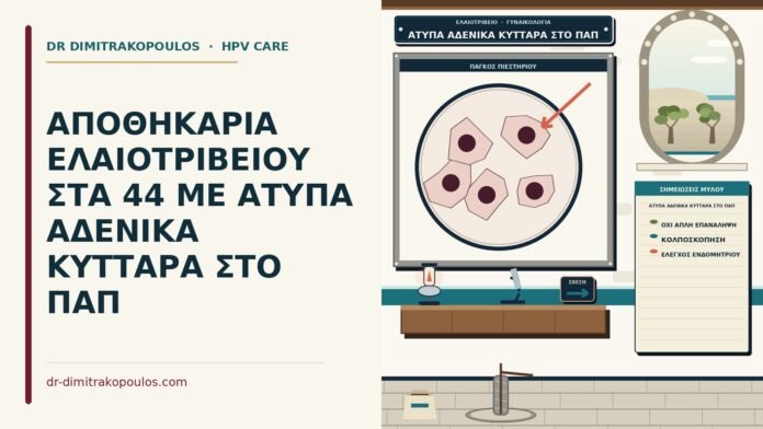 ΑΠΟΘΗΚΑΡΙΑ ΕΛΑΙΟΤΡΙΒΕΙΟΥ ΣΤΑ 44 ΜΕ ΑΤΥΠΑ ΑΔΕΝΙΚΑ ΚΥΤΤΑΡΑ ΣΤΟ ΠΑΠ άτυπα αδενικά κύτταρα στο Παπ