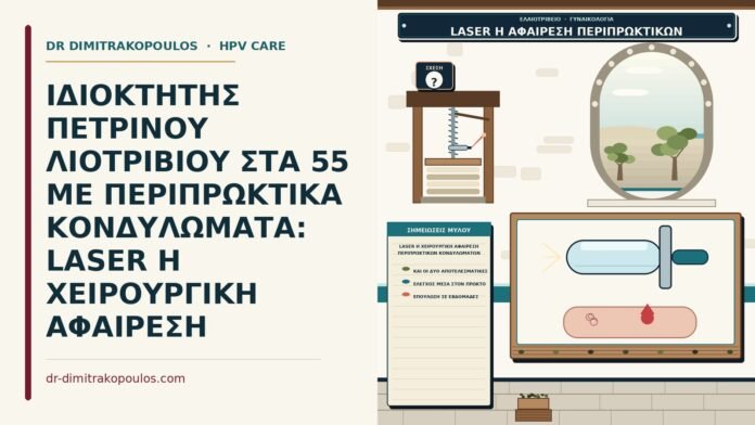 ΙΔΙΟΚΤΗΤΗΣ ΠΕΤΡΙΝΟΥ ΛΙΟΤΡΙΒΙΟΥ ΣΤΑ 55 ΜΕ ΠΕΡΙΠΡΩΚΤΙΚΑ ΚΟΝΔΥΛΩΜΑΤΑ: LASER Η ΧΕΙΡΟΥΡΓΙΚΗ ΑΦΑΙΡΕΣΗ laser ή χειρουργική αφαίρεση περιπρωκτικών κονδυλωμάτων