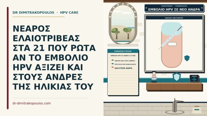 ΝΕΑΡΟΣ ΕΛΑΙΟΤΡΙΒΕΑΣ ΣΤΑ 21 ΠΟΥ ΡΩΤΑ ΑΝ ΤΟ ΕΜΒΟΛΙΟ HPV ΑΞΙΖΕΙ ΚΑΙ ΣΤΟΥΣ ΑΝΔΡΕΣ ΤΗΣ ΗΛΙΚΙΑΣ ΤΟΥ εμβόλιο HPV σε άνδρα 21 ετών