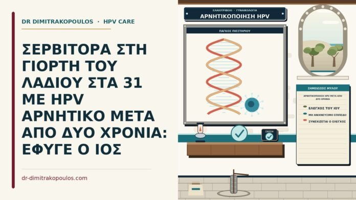 ΣΕΡΒΙΤΟΡΑ ΣΤΗ ΓΙΟΡΤΗ ΤΟΥ ΛΑΔΙΟΥ ΣΤΑ 31 ΜΕ HPV ΑΡΝΗΤΙΚΟ ΜΕΤΑ ΑΠΟ ΔΥΟ ΧΡΟΝΙΑ: ΕΦΥΓΕ Ο ΙΟΣ αρνητικοποίηση HPV μετά από δύο χρόνια