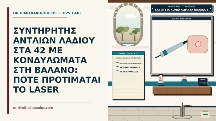 ΣΥΝΤΗΡΗΤΗΣ ΑΝΤΛΙΩΝ ΛΑΔΙΟΥ ΣΤΑ 42 ΜΕ ΚΟΝΔΥΛΩΜΑΤΑ ΣΤΗ ΒΑΛΑΝΟ: ΠΟΤΕ ΠΡΟΤΙΜΑΤΑΙ ΤΟ LASER laser για κονδυλώματα βαλάνου