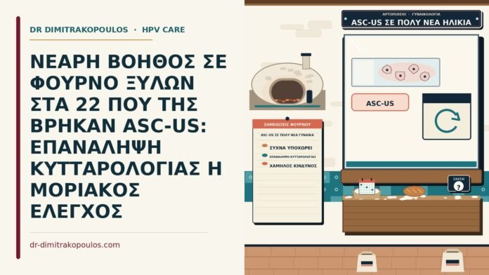 ΝΕΑΡΗ ΒΟΗΘΟΣ ΣΕ ΦΟΥΡΝΟ ΞΥΛΩΝ ΣΤΑ 22 ΠΟΥ ΤΗΣ ΒΡΗΚΑΝ ASC-US: ΕΠΑΝΑΛΗΨΗ ΚΥΤΤΑΡΟΛΟΓΙΑΣ Η ΜΟΡΙΑΚΟΣ ΕΛΕΓΧΟΣ ASC-US σε πολύ νέα γυναίκα