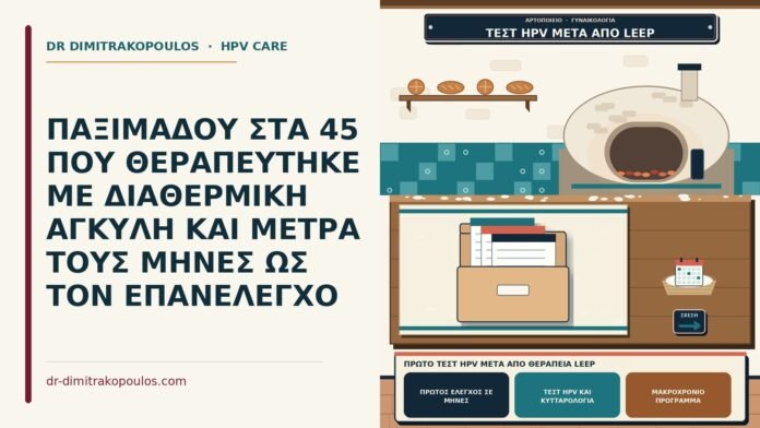 ΠΑΞΙΜΑΔΟΥ ΣΤΑ 45 ΠΟΥ ΘΕΡΑΠΕΥΤΗΚΕ ΜΕ ΔΙΑΘΕΡΜΙΚΗ ΑΓΚΥΛΗ ΚΑΙ ΜΕΤΡΑ ΤΟΥΣ ΜΗΝΕΣ ΩΣ ΤΟΝ ΕΠΑΝΕΛΕΓΧΟ πρώτο τεστ HPV μετά από θεραπεία LEEP