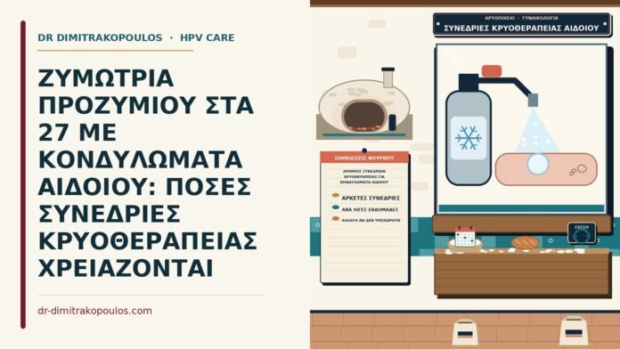 ΖΥΜΩΤΡΙΑ ΠΡΟΖΥΜΙΟΥ ΣΤΑ 27 ΜΕ ΚΟΝΔΥΛΩΜΑΤΑ ΑΙΔΟΙΟΥ: ΠΟΣΕΣ ΣΥΝΕΔΡΙΕΣ ΚΡΥΟΘΕΡΑΠΕΙΑΣ ΧΡΕΙΑΖΟΝΤΑΙ αριθμός συνεδριών κρυοθεραπείας για κονδυλώματα αιδοίου