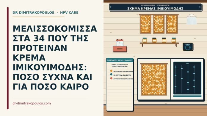 ΜΕΛΙΣΣΟΚΟΜΙΣΣΑ ΣΤΑ 34 ΠΟΥ ΤΗΣ ΠΡΟΤΕΙΝΑΝ ΚΡΕΜΑ ΙΜΙΚΟΥΙΜΟΔΗΣ: ΠΟΣΟ ΣΥΧΝΑ ΚΑΙ ΓΙΑ ΠΟΣΟ ΚΑΙΡΟ σχήμα εφαρμογής της κρέμας ιμικουιμόδης