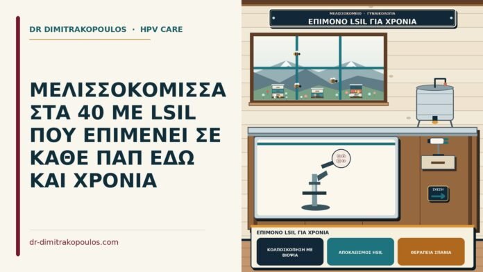 ΜΕΛΙΣΣΟΚΟΜΙΣΣΑ ΣΤΑ 40 ΜΕ LSIL ΠΟΥ ΕΠΙΜΕΝΕΙ ΣΕ ΚΑΘΕ ΠΑΠ ΕΔΩ ΚΑΙ ΧΡΟΝΙΑ επίμονο LSIL για χρόνια