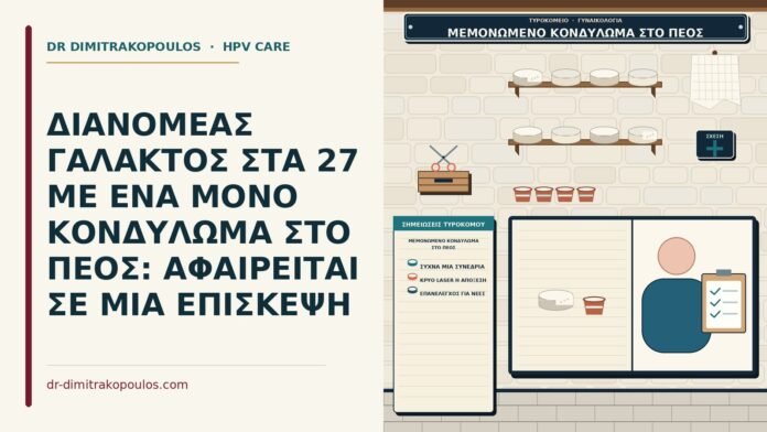 ΔΙΑΝΟΜΕΑΣ ΓΑΛΑΚΤΟΣ ΣΤΑ 27 ΜΕ ΕΝΑ ΜΟΝΟ ΚΟΝΔΥΛΩΜΑ ΣΤΟ ΠΕΟΣ: ΑΦΑΙΡΕΙΤΑΙ ΣΕ ΜΙΑ ΕΠΙΣΚΕΨΗ μεμονωμένο κονδύλωμα στο πέος