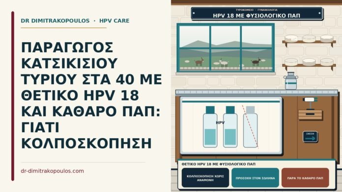 ΠΑΡΑΓΩΓΟΣ ΚΑΤΣΙΚΙΣΙΟΥ ΤΥΡΙΟΥ ΣΤΑ 40 ΜΕ ΘΕΤΙΚΟ HPV 18 ΚΑΙ ΚΑΘΑΡΟ ΠΑΠ: ΓΙΑΤΙ ΚΟΛΠΟΣΚΟΠΗΣΗ θετικό HPV 18 με φυσιολογικό Παπ