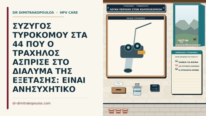 ΣΥΖΥΓΟΣ ΤΥΡΟΚΟΜΟΥ ΣΤΑ 44 ΠΟΥ Ο ΤΡΑΧΗΛΟΣ ΑΣΠΡΙΣΕ ΣΤΟ ΔΙΑΛΥΜΑ ΤΗΣ ΕΞΕΤΑΣΗΣ: ΕΙΝΑΙ ΑΝΗΣΥΧΗΤΙΚΟ λευκή αντίδραση στο οξικό οξύ