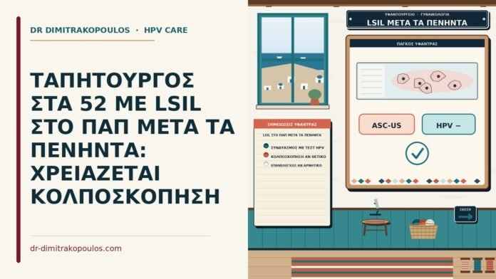 ΤΑΠΗΤΟΥΡΓΟΣ ΣΤΑ 52 ΜΕ LSIL ΣΤΟ ΠΑΠ ΜΕΤΑ ΤΑ ΠΕΝΗΝΤΑ: ΧΡΕΙΑΖΕΤΑΙ ΚΟΛΠΟΣΚΟΠΗΣΗ LSIL στο Παπ μετά τα πενήντα