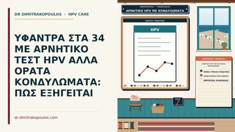 αρνητικό τεστ HPV με ορατά κονδυλώματα