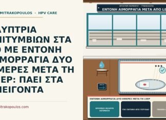 ΓΛΥΠΤΡΙΑ ΕΠΙΤΥΜΒΙΩΝ ΣΤΑ 30 ΜΕ ΕΝΤΟΝΗ ΑΙΜΟΡΡΑΓΙΑ ΔΥΟ ΗΜΕΡΕΣ ΜΕΤΑ ΤΗ LEEP: ΠΑΕΙ ΣΤΑ ΕΠΕΙΓΟΝΤΑ έντονη αιμορραγία δύο ημέρες μετά τη LEEP