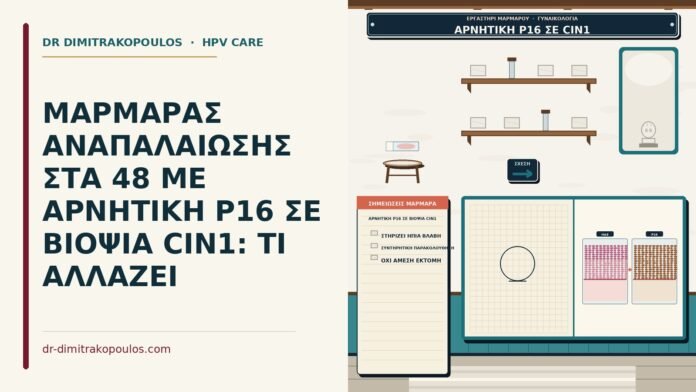 ΜΑΡΜΑΡΑΣ ΑΝΑΠΑΛΑΙΩΣΗΣ ΣΤΑ 48 ΜΕ ΑΡΝΗΤΙΚΗ P16 ΣΕ ΒΙΟΨΙΑ CIN1: ΤΙ ΑΛΛΑΖΕΙ αρνητική p16 σε βιοψία CIN1