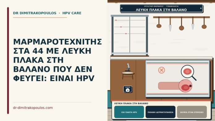 ΜΑΡΜΑΡΟΤΕΧΝΙΤΗΣ ΣΤΑ 44 ΜΕ ΛΕΥΚΗ ΠΛΑΚΑ ΣΤΗ ΒΑΛΑΝΟ ΠΟΥ ΔΕΝ ΦΕΥΓΕΙ: ΕΙΝΑΙ HPV λευκή πλάκα στη βάλανο