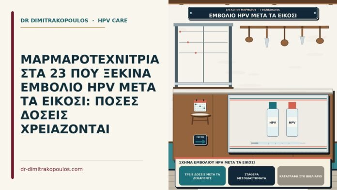 ΜΑΡΜΑΡΟΤΕΧΝΙΤΡΙΑ ΣΤΑ 23 ΠΟΥ ΞΕΚΙΝΑ ΕΜΒΟΛΙΟ HPV ΜΕΤΑ ΤΑ ΕΙΚΟΣΙ: ΠΟΣΕΣ ΔΟΣΕΙΣ ΧΡΕΙΑΖΟΝΤΑΙ σχήμα εμβολίου HPV μετά τα είκοσι