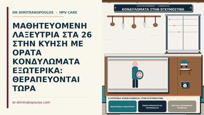 ΜΑΘΗΤΕΥΟΜΕΝΗ ΛΑΞΕΥΤΡΙΑ ΣΤΑ 26 ΣΤΗΝ ΚΥΗΣΗ ΜΕ ΟΡΑΤΑ ΚΟΝΔΥΛΩΜΑΤΑ ΕΞΩΤΕΡΙΚΑ: ΘΕΡΑΠΕΥΟΝΤΑΙ ΤΩΡΑ εξωτερικά κονδυλώματα στην εγκυμοσύνη