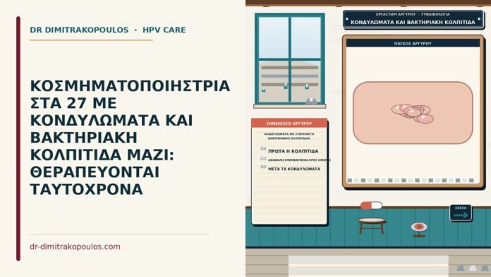 ΚΟΣΜΗΜΑΤΟΠΟΙΗΣΤΡΙΑ ΣΤΑ 27 ΜΕ ΚΟΝΔΥΛΩΜΑΤΑ ΚΑΙ ΒΑΚΤΗΡΙΑΚΗ ΚΟΛΠΙΤΙΔΑ ΜΑΖΙ: ΘΕΡΑΠΕΥΟΝΤΑΙ ΤΑΥΤΟΧΡΟΝΑ κονδυλώματα με συνύπαρξη βακτηριακής κολπίτιδας