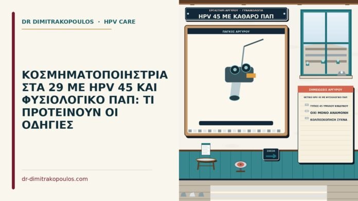 ΚΟΣΜΗΜΑΤΟΠΟΙΗΣΤΡΙΑ ΣΤΑ 29 ΜΕ HPV 45 ΚΑΙ ΦΥΣΙΟΛΟΓΙΚΟ ΠΑΠ: ΤΙ ΠΡΟΤΕΙΝΟΥΝ ΟΙ ΟΔΗΓΙΕΣ θετικό HPV 45 με φυσιολογικό Παπ