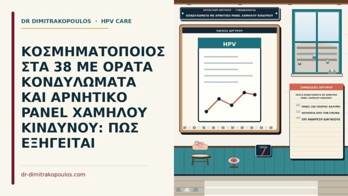 ΚΟΣΜΗΜΑΤΟΠΟΙΟΣ ΣΤΑ 38 ΜΕ ΟΡΑΤΑ ΚΟΝΔΥΛΩΜΑΤΑ ΚΑΙ ΑΡΝΗΤΙΚΟ PANEL ΧΑΜΗΛΟΥ ΚΙΝΔΥΝΟΥ: ΠΩΣ ΕΞΗΓΕΙΤΑΙ ορατά κονδυλώματα με αρνητικό panel χαμηλού κινδύνου