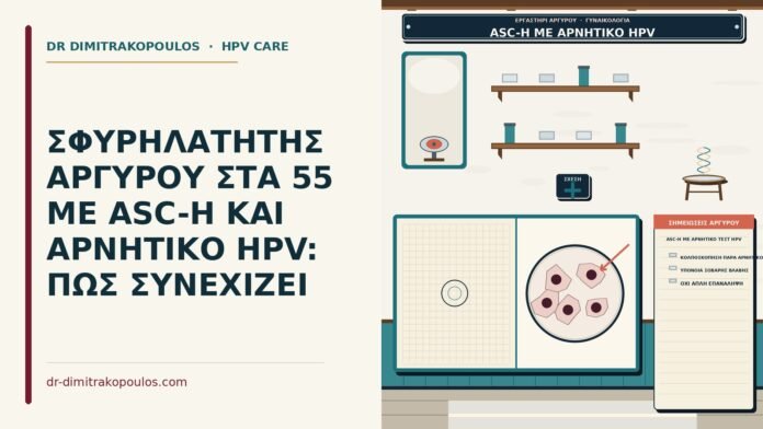 ΣΦΥΡΗΛΑΤΗΤΗΣ ΑΡΓΥΡΟΥ ΣΤΑ 55 ΜΕ ASC-H ΚΑΙ ΑΡΝΗΤΙΚΟ HPV: ΠΩΣ ΣΥΝΕΧΙΖΕΙ ASC-H με αρνητικό τεστ HPV