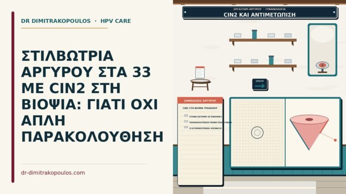 ΣΤΙΛΒΩΤΡΙΑ ΑΡΓΥΡΟΥ ΣΤΑ 33 ΜΕ CIN2 ΣΤΗ ΒΙΟΨΙΑ: ΓΙΑΤΙ ΟΧΙ ΑΠΛΗ ΠΑΡΑΚΟΛΟΥΘΗΣΗ CIN2 στη βιοψία τραχήλου