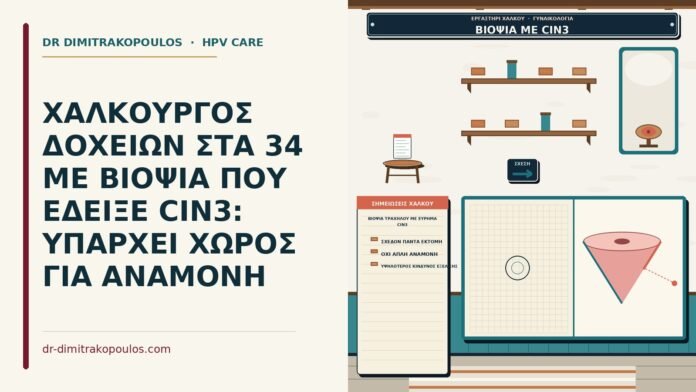 ΧΑΛΚΟΥΡΓΟΣ ΔΟΧΕΙΩΝ ΣΤΑ 34 ΜΕ ΒΙΟΨΙΑ ΠΟΥ ΕΔΕΙΞΕ CIN3: ΥΠΑΡΧΕΙ ΧΩΡΟΣ ΓΙΑ ΑΝΑΜΟΝΗ βιοψία τραχήλου με εύρημα CIN3