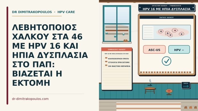 ΛΕΒΗΤΟΠΟΙΟΣ ΧΑΛΚΟΥ ΣΤΑ 46 ΜΕ HPV 16 ΚΑΙ ΗΠΙΑ ΔΥΣΠΛΑΣΙΑ ΣΤΟ ΠΑΠ: ΒΙΑΖΕΤΑΙ Η ΕΚΤΟΜΗ HPV 16 με ήπια δυσπλασία στο Παπ