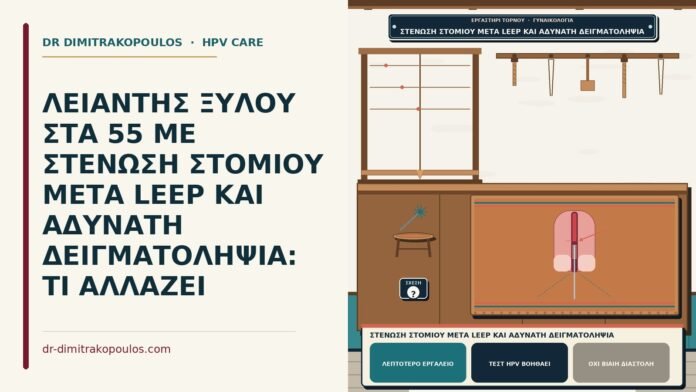 στένωση στομίου μετά LEEP και αδύνατη δειγματοληψία