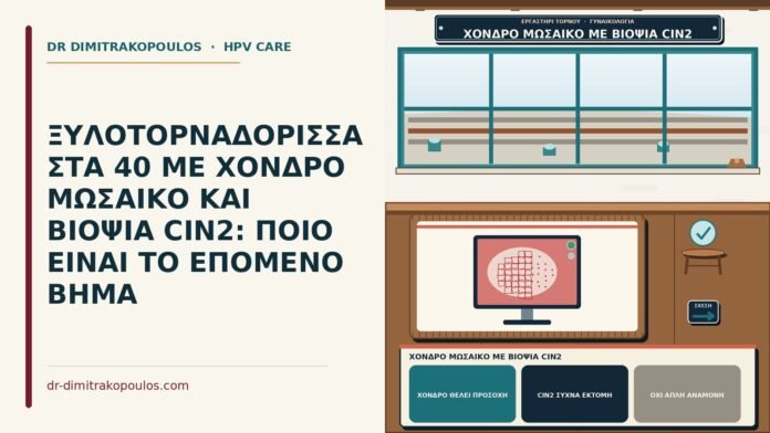 ΞΥΛΟΤΟΡΝΑΔΟΡΙΣΣΑ ΣΤΑ 40 ΜΕ ΧΟΝΔΡΟ ΜΩΣΑΙΚΟ ΚΑΙ ΒΙΟΨΙΑ CIN2: ΠΟΙΟ ΕΙΝΑΙ ΤΟ ΕΠΟΜΕΝΟ ΒΗΜΑ χονδρό μωσαϊκό με βιοψία CIN2
