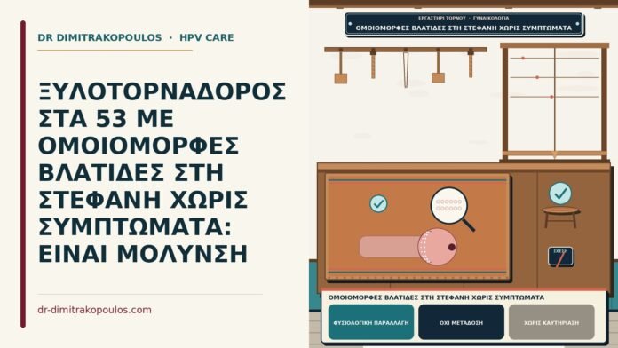 ΞΥΛΟΤΟΡΝΑΔΟΡΟΣ ΣΤΑ 53 ΜΕ ΟΜΟΙΟΜΟΡΦΕΣ ΒΛΑΤΙΔΕΣ ΣΤΗ ΣΤΕΦΑΝΗ ΧΩΡΙΣ ΣΥΜΠΤΩΜΑΤΑ: ΕΙΝΑΙ ΜΟΛΥΝΣΗ ομοιόμορφες βλατίδες στη στεφάνη χωρίς συμπτώματα