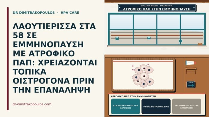 ΛΑΟΥΤΙΕΡΙΣΣΑ ΣΤΑ 58 ΣΕ ΕΜΜΗΝΟΠΑΥΣΗ ΜΕ ΑΤΡΟΦΙΚΟ ΠΑΠ: ΧΡΕΙΑΖΟΝΤΑΙ ΤΟΠΙΚΑ ΟΙΣΤΡΟΓΟΝΑ ΠΡΙΝ ΤΗΝ ΕΠΑΝΑΛΗΨΗ ατροφικό Παπ στην εμμηνόπαυση