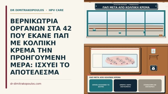 ΒΕΡΝΙΚΩΤΡΙΑ ΟΡΓΑΝΩΝ ΣΤΑ 42 ΠΟΥ ΕΚΑΝΕ ΠΑΠ ΜΕ ΚΟΛΠΙΚΗ ΚΡΕΜΑ ΤΗΝ ΠΡΟΗΓΟΥΜΕΝΗ ΜΕΡΑ: ΙΣΧΥΕΙ ΤΟ ΑΠΟΤΕΛΕΣΜΑ Παπ μετά από κολπική κρέμα