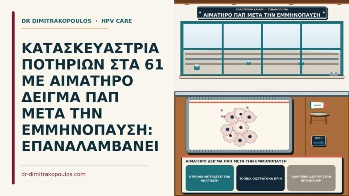 ΚΑΤΑΣΚΕΥΑΣΤΡΙΑ ΠΟΤΗΡΙΩΝ ΣΤΑ 61 ΜΕ ΑΙΜΑΤΗΡΟ ΔΕΙΓΜΑ ΠΑΠ ΜΕΤΑ ΤΗΝ ΕΜΜΗΝΟΠΑΥΣΗ: ΕΠΑΝΑΛΑΜΒΑΝΕΙ αιματηρό δείγμα Παπ μετά την εμμηνόπαυση