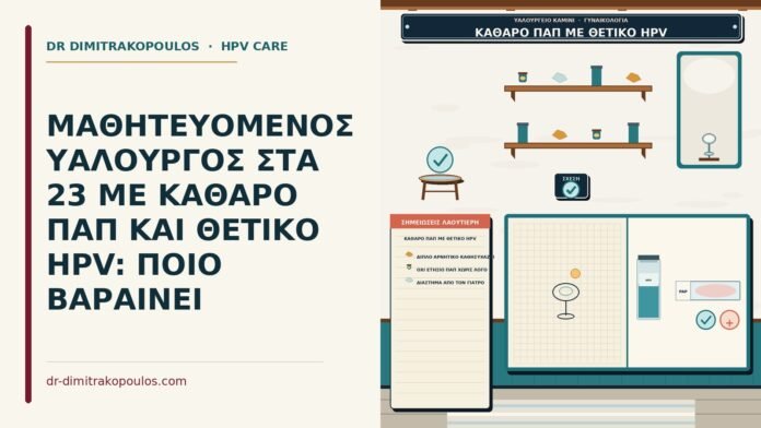 ΜΑΘΗΤΕΥΟΜΕΝΟΣ ΥΑΛΟΥΡΓΟΣ ΣΤΑ 23 ΜΕ ΚΑΘΑΡΟ ΠΑΠ ΚΑΙ ΘΕΤΙΚΟ HPV: ΠΟΙΟ ΒΑΡΑΙΝΕΙ καθαρό Παπ με θετικό HPV